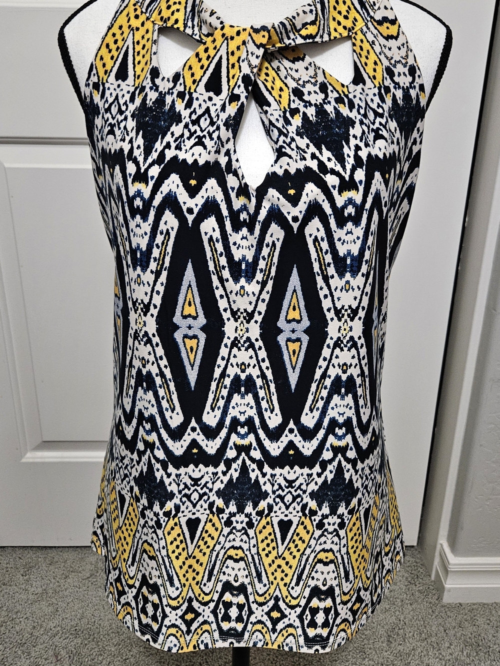 Knapp Studio- Printed Halter Tank Top in Black, White & Yellow